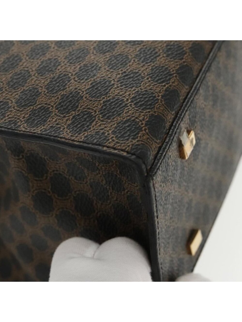 Authentic CELINE Macadam Canvas Shoulder Bag PVC Leather Black Gold - Picture 7 of 16